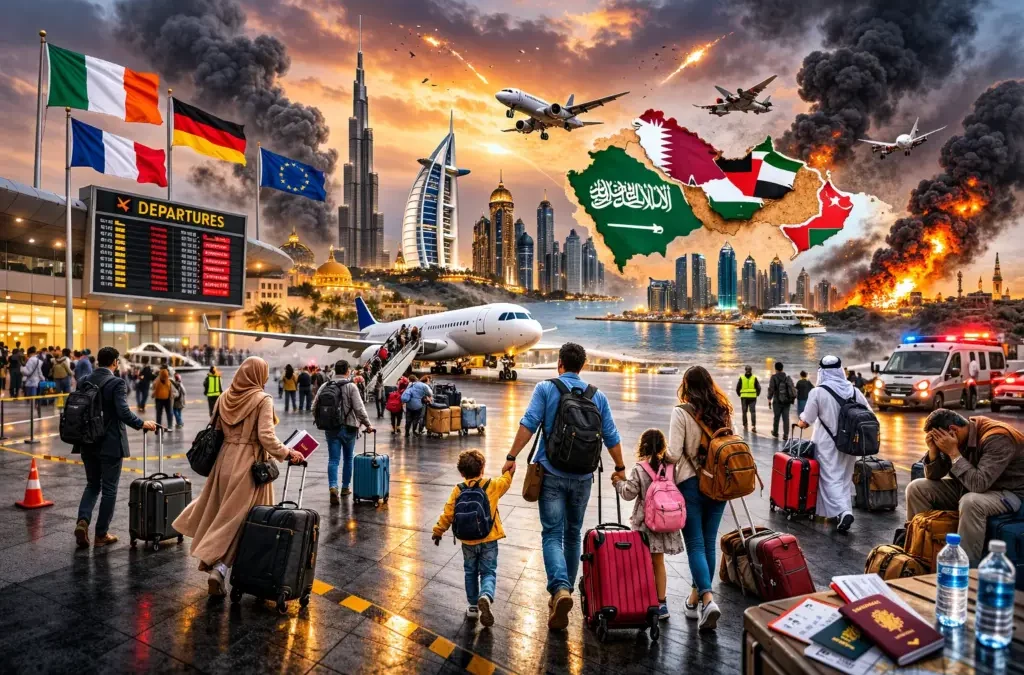Ireland Joins Germany, France, Sweden, India, South Korea, Australia, And More Countries In A Coordinated Emergency Effort To Evacuate Thousands Of Tourists And Halting All Travel To Qatar, UAE, Saudi Arabia, Kuwait, And Oman As Gulf Countries Face Crisis
