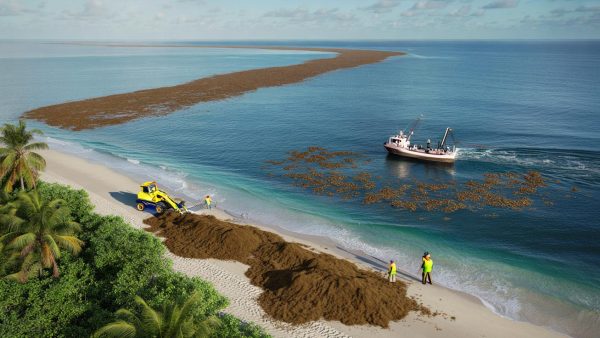 A vast brown ribbon stretching between the Atlantic and Africa alarms scientists and raises environmental concerns
