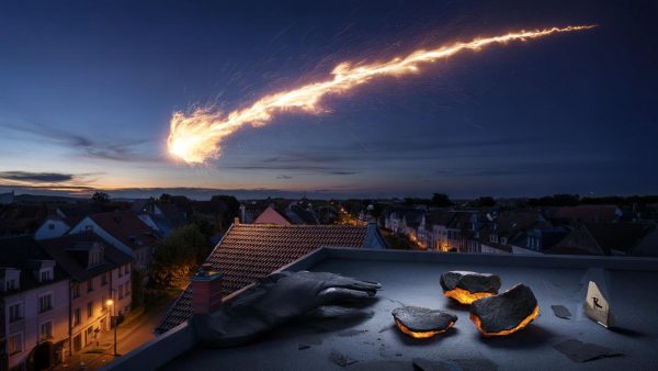 A space fireball streaks across French skies, punches through a roof and meteorite fragments are recovered