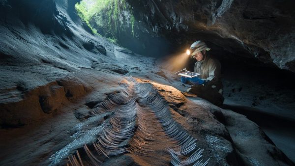 A volcanic cave in Hawaii was found lined with glass tubes that contain microscopic magnetic particles aligned north to south