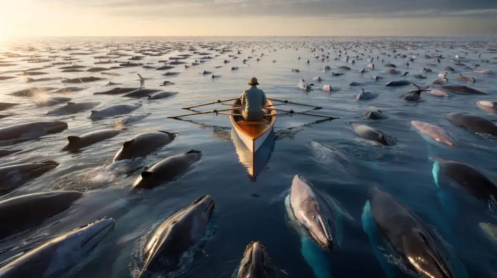 Jaw-Dropping Whale Encounter: Lone Rower Surrounded by Nearly 1000 Majestic Leviathans