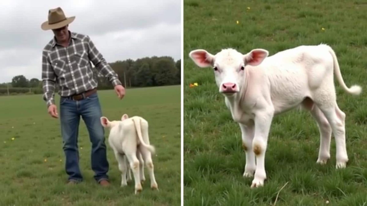 Miracle in the Meadow: Farmer Discovers Rare Albino Calf, Locals in Awe