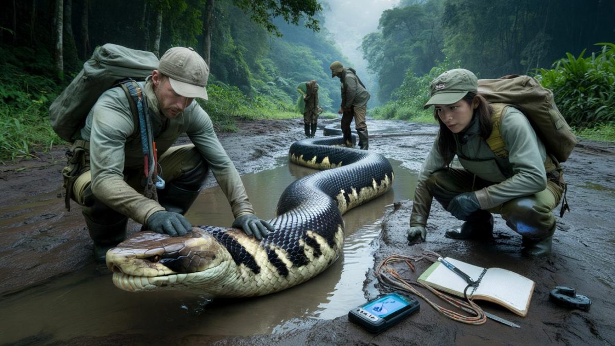 Field biologists confirm the discovery of a record breaking snake specimen during a controlled survey in remote terrain