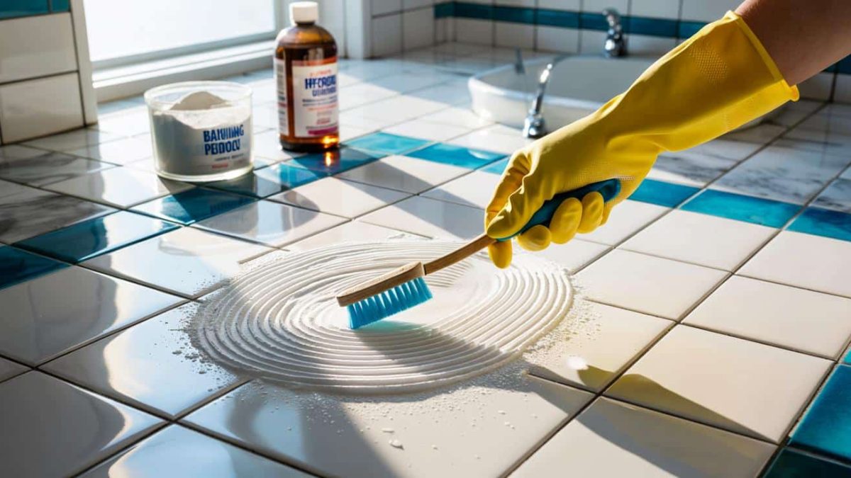 How to clean grout between bathroom tiles using a homemade paste that whitens without any toxic bleach products at all