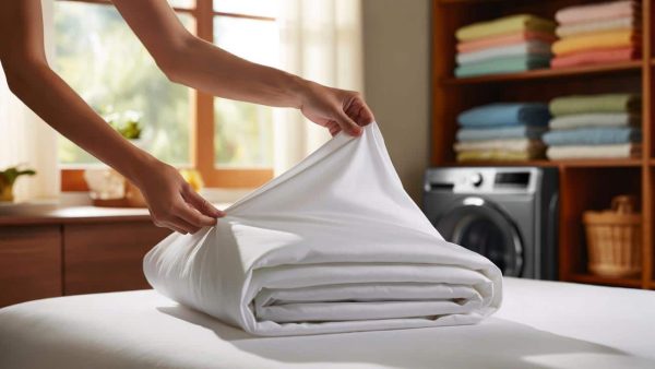 How to fold a fitted sheet perfectly in under one minute using the corner tucking method that finally makes it look neat