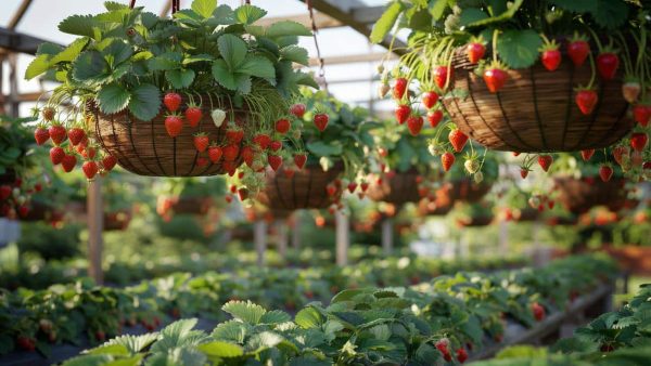 How to grow strawberries in hanging baskets that produce more fruit per square meter than any traditional ground growing method