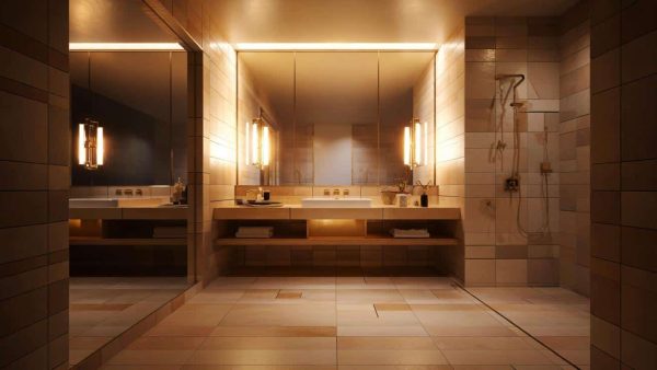How to make a small bathroom feel luxurious using mirrors lighting placement and one large format tile instead of many small ones