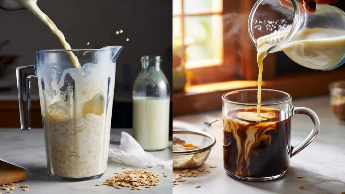 How to make a thick and creamy oat milk at home that does not separate in coffee using the exact blending and straining method