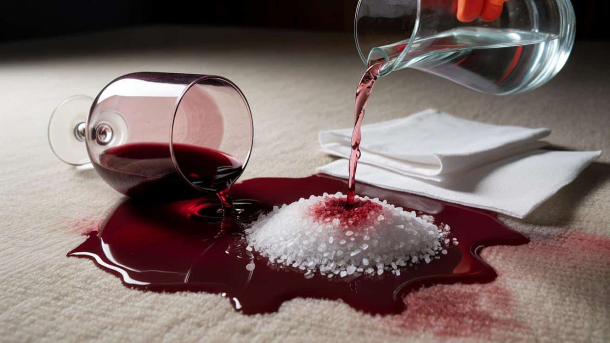 How to remove red wine stains from carpet immediately after the spill using cold water and salt before it sets permanently
