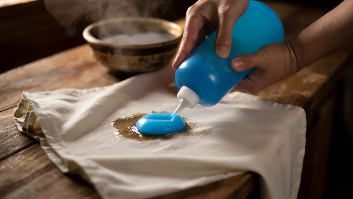 How to remove set in grease stains from cotton and linen clothing using dish soap and hot water before putting anything in the wash