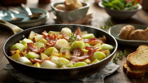 “I make it in 10 minutes for the whole family”: my ultra-easy leek, apple and bacon skillet