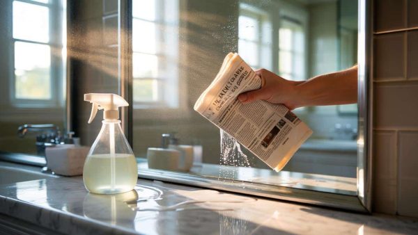 The bathroom mirror cleaning method that leaves zero streaks and takes less than two minutes using newspaper and white vinegar