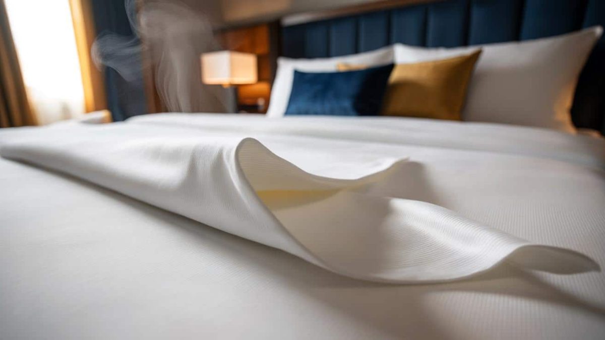 The exact thread count and weave type that hotel linen buyers choose to get sheets that stay cool smooth and soft after years of washing