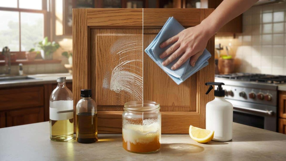 The pantry blend homeowners use to lift grease and revive old cabinet wood