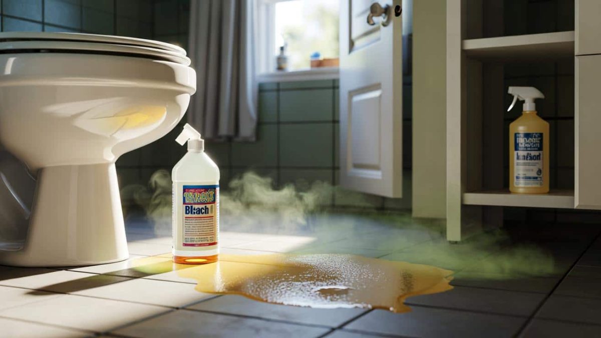 The reason why you should never use bleach to clean urine stains, as the chemical reaction creates toxic chloramine gas