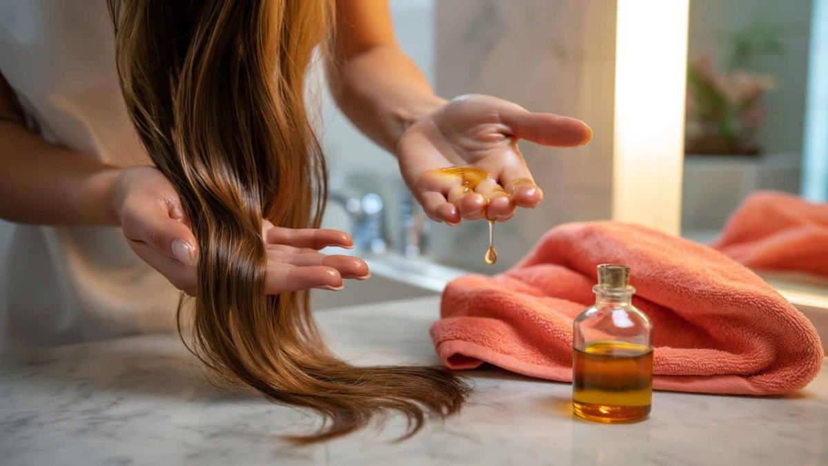 The split end treatment you can do at home using argan oil and a microfiber towel that visibly smooths hair within one use