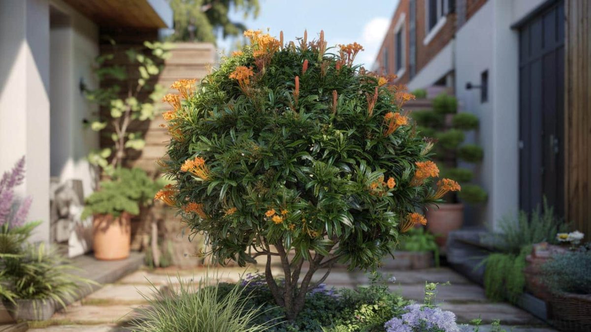 This compact evergreen shrub with orange flowers from May to autumn will save your small garden