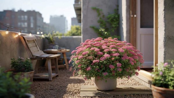 This low growing shrub with striking pink blooms from spring until autumn is ideal for small gardens and terraces