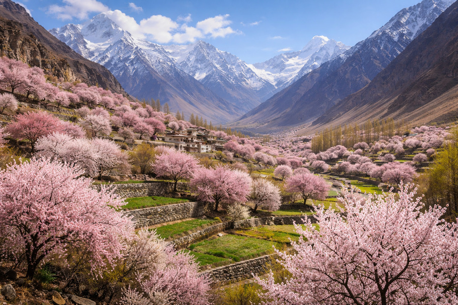 You Won’t Believe the Dreamlike Himalayan Valleys Blanketed in Apricot Blossoms This Spring