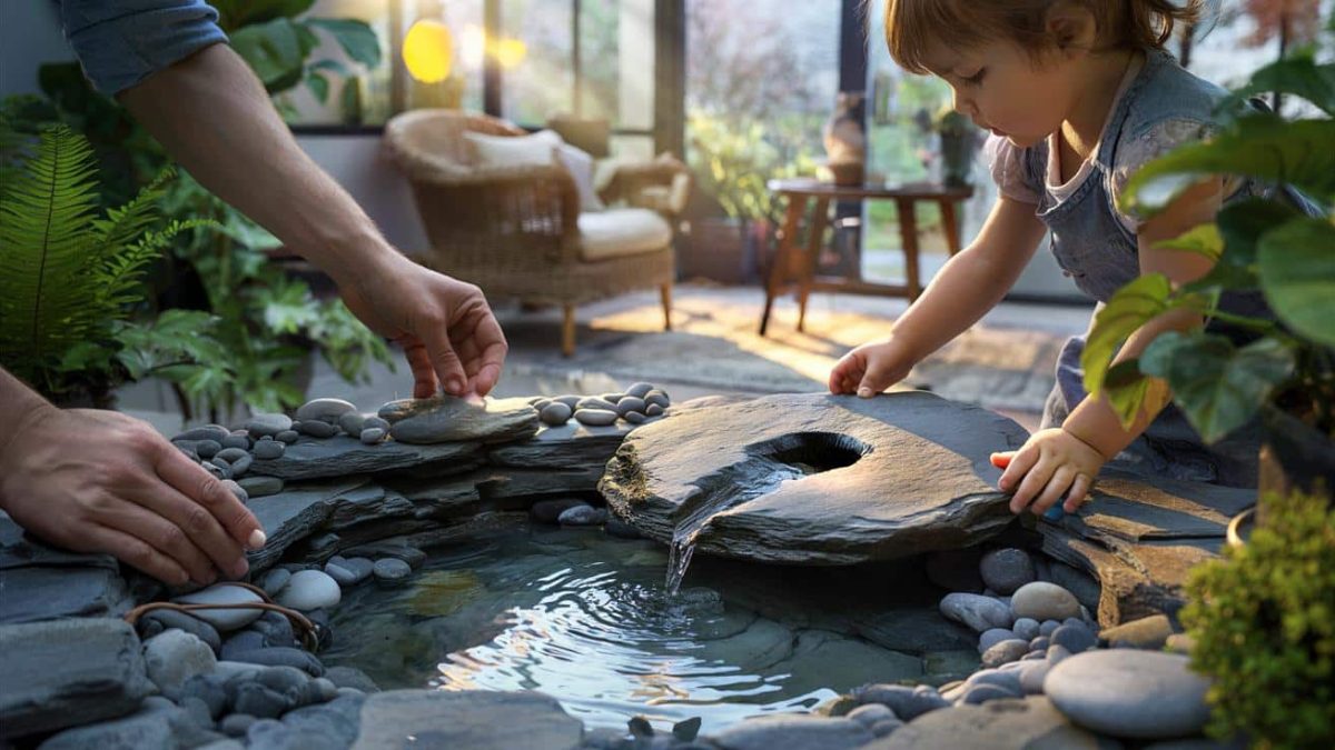 Unlock the Secrets to a Sanctuary Oasis: Discover the Family’s Naturestone Fountain in Their Stunning Conservatory